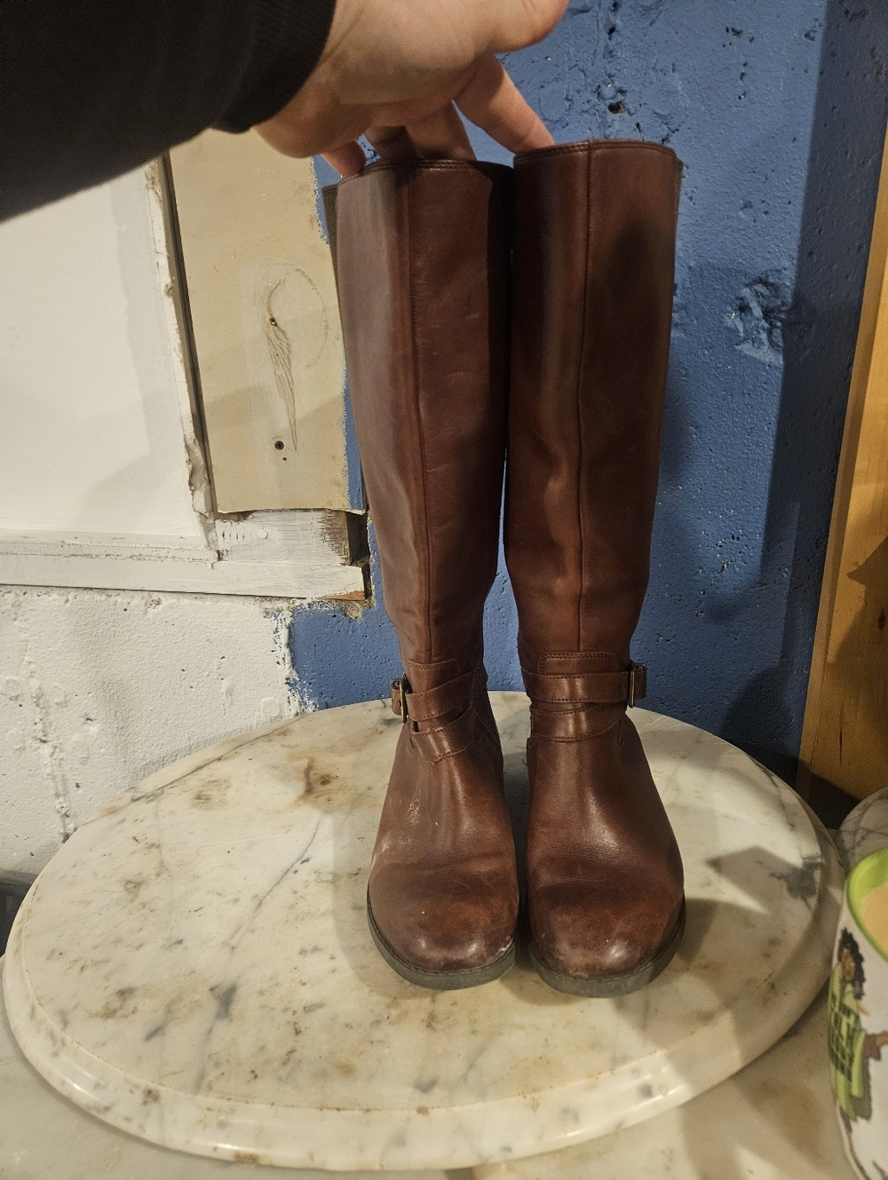 Clarks Pita Vienna Women's 7 Brown Leather Tall Riding Boots Buckle Stretch